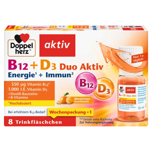 Abbildung der Produktverpackung Doppelherz aktiv B12 + D3 Duo Aktiv Frontansicht